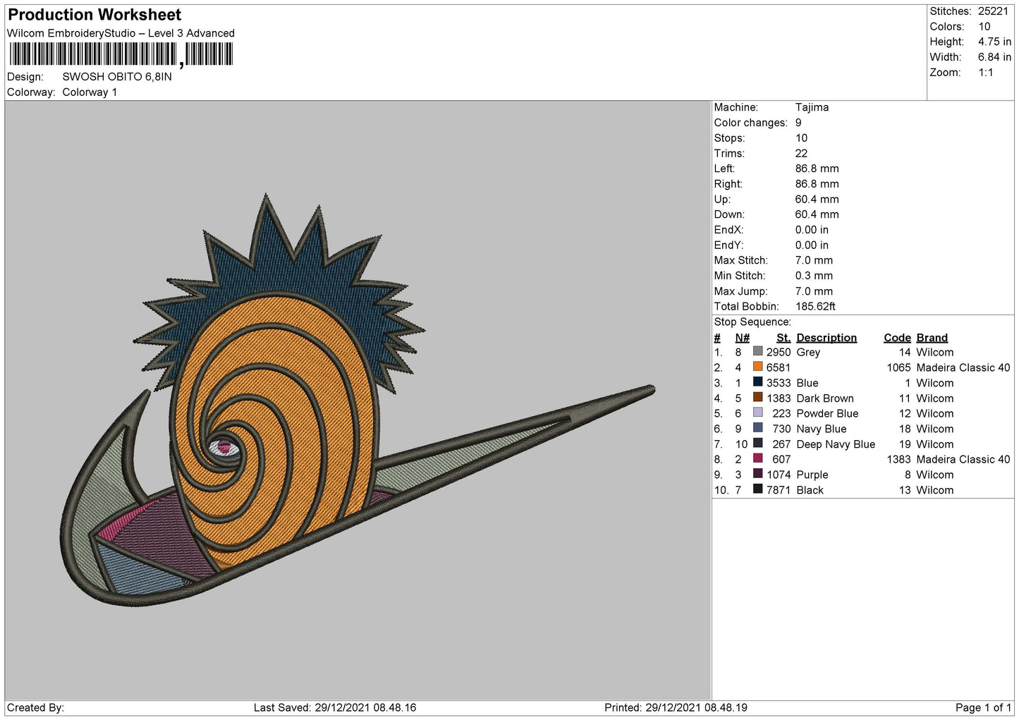 Swoosh Obito Embroidery File 4 size