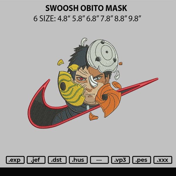 Swoosh Obito Mask Embroidery File 6 sizes