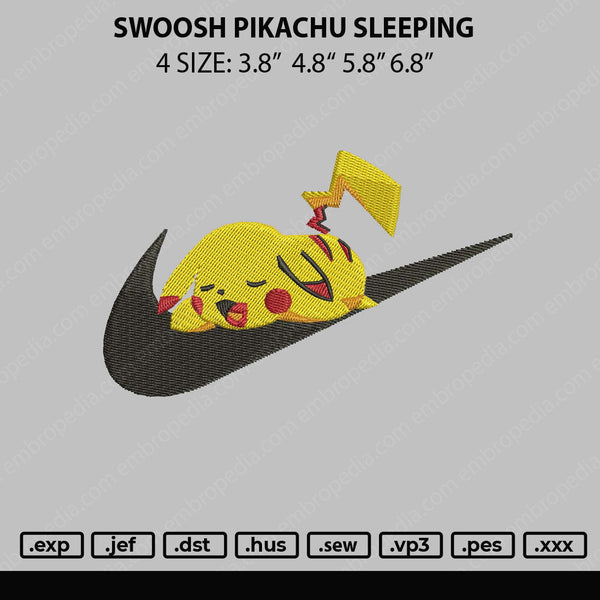 Swoosh Pikachu Sleeping Embroidery File 4 sizes