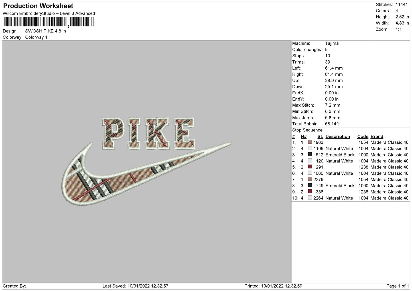 Swoosh Pike Embroidery File 4 size