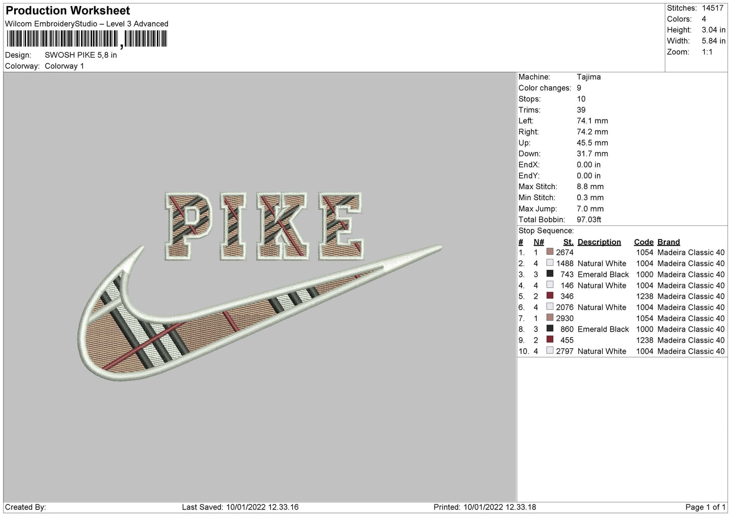 Swoosh Pike Embroidery File 4 size