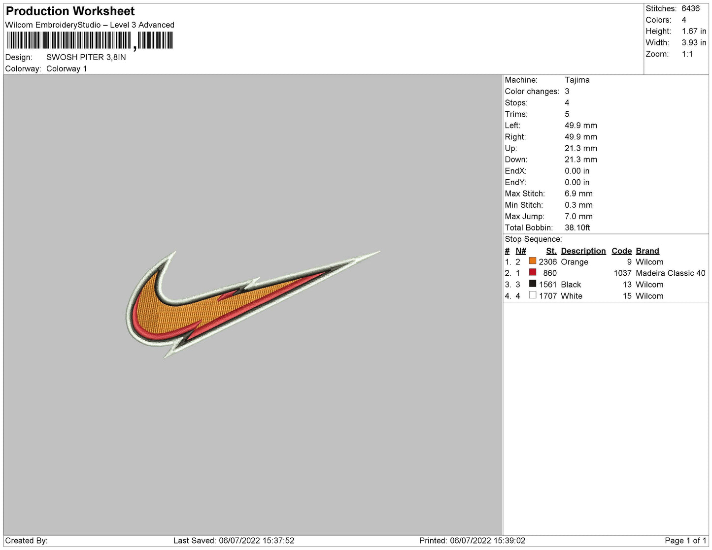 Swoosh Piter Embroidery File 4 sizes