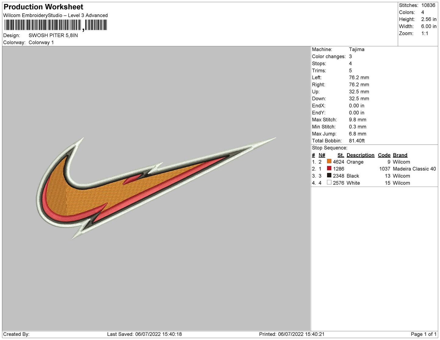 Swoosh Piter Embroidery File 4 sizes