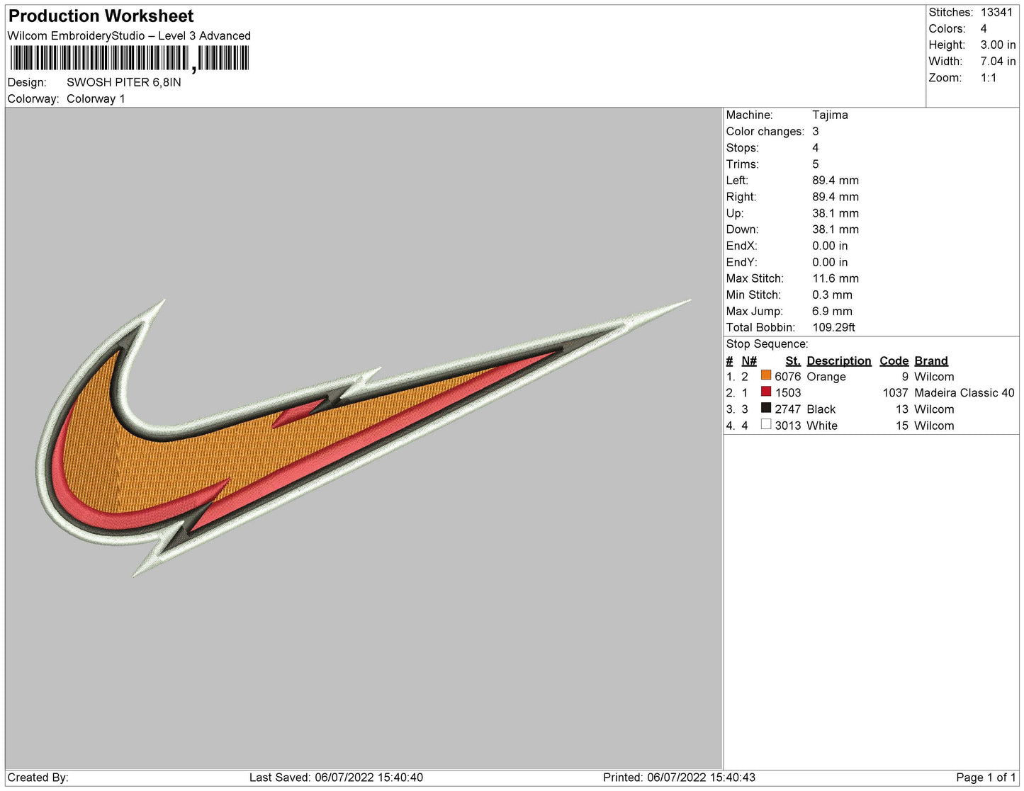 Swoosh Piter Embroidery File 4 sizes