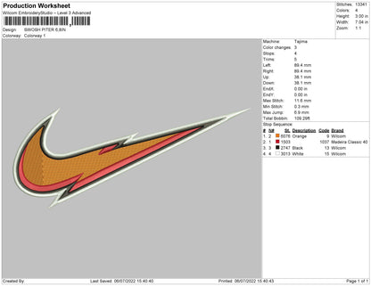 Swoosh Piter Embroidery File 4 sizes