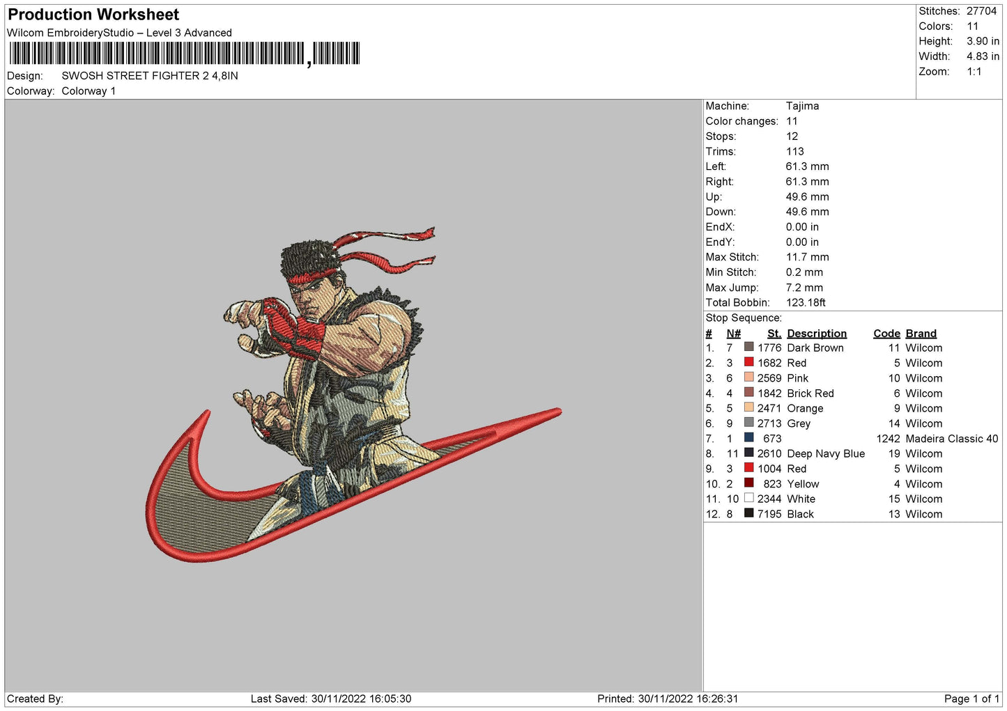 Swoosh Street Fighter Embroidery File 6 sizes