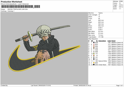 SWOSH TRAFALGAR LAW Embroidery Machine Design File