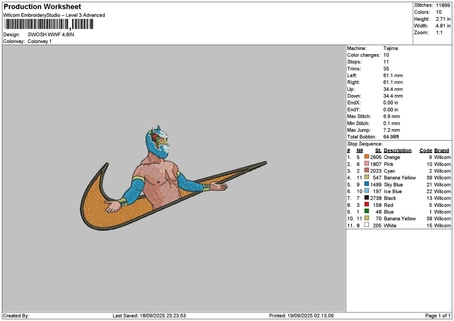 Swoosh Wolfman Embroidery File 6 sizes