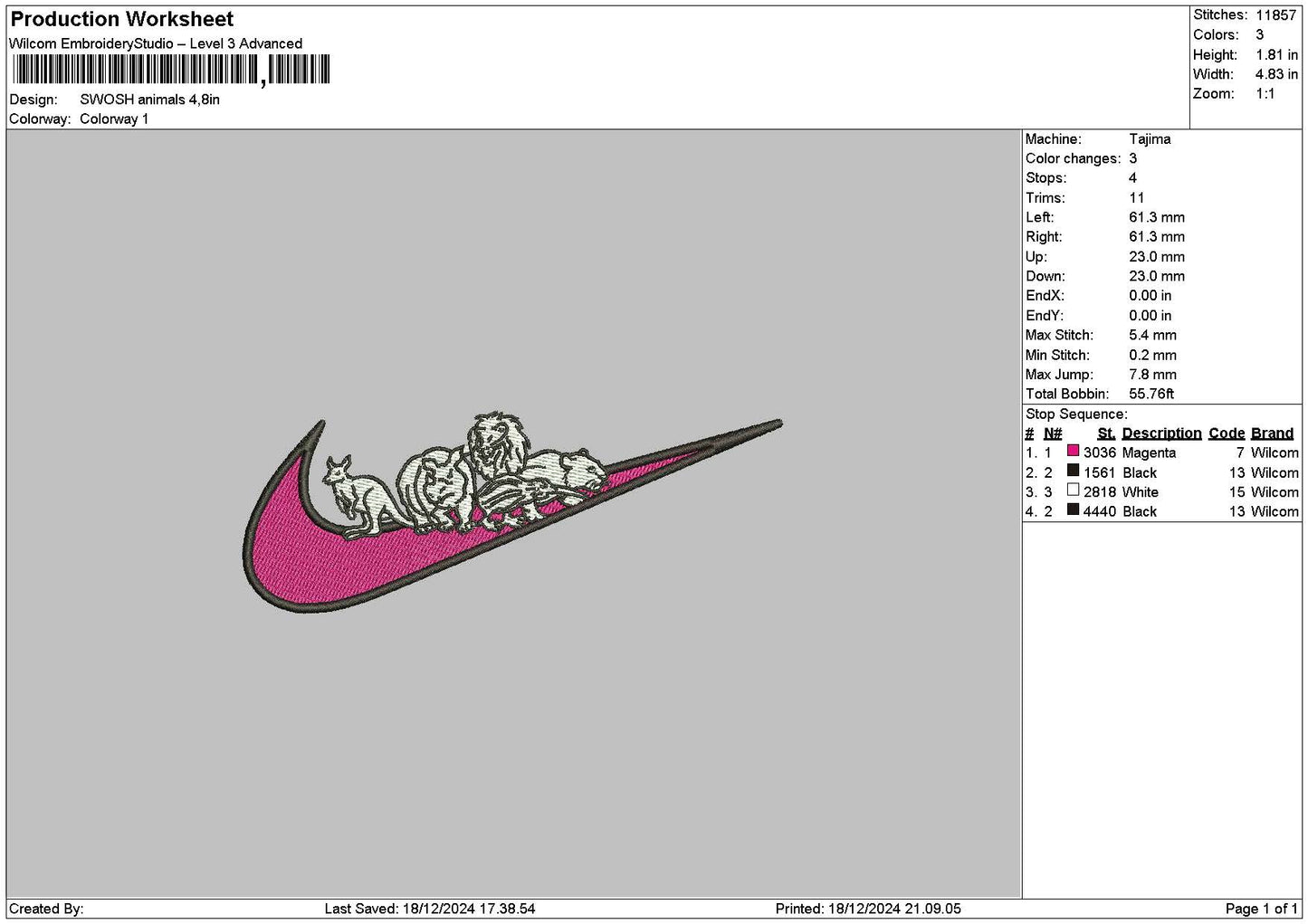 Swoosh Animals Embroidery File 6 sizes