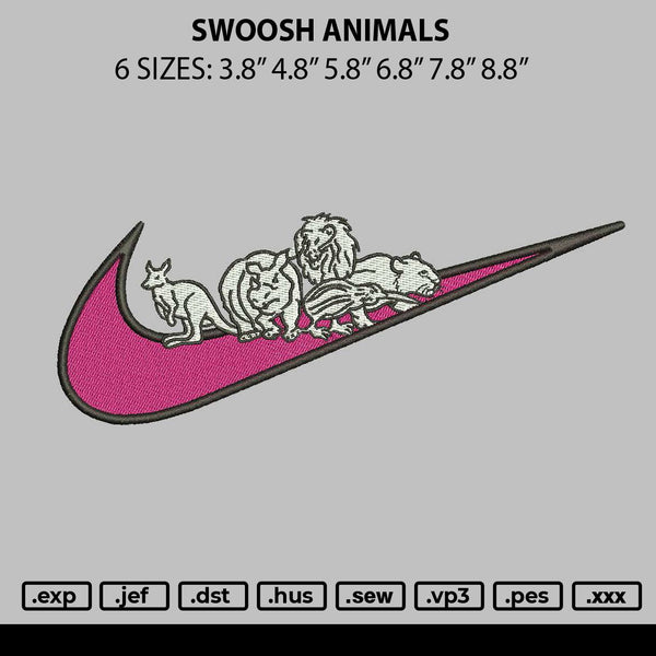 Swoosh Animals Embroidery File 6 sizes