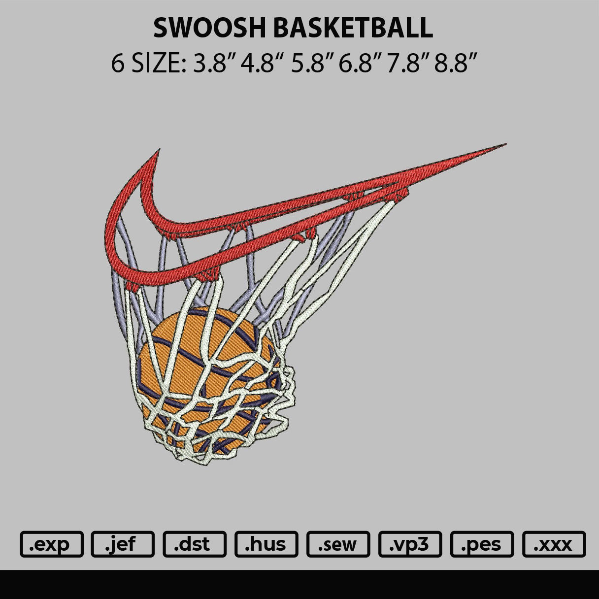 Swoosh Basketball Embroidery File 6 sizes