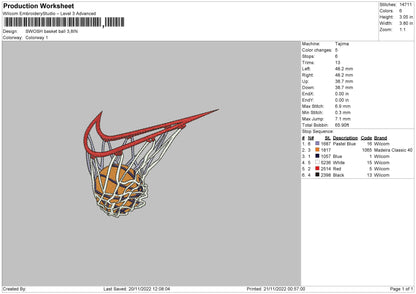 Swoosh Basketball Embroidery File 6 sizes
