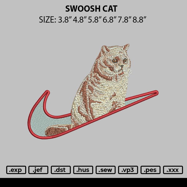 Swoosh Cat 2604 Embroidery File 6 sizes