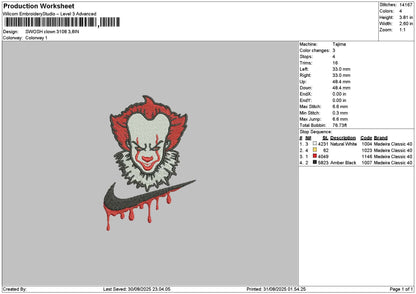Swoosh Clown 3108 Embroidery File 6 sizes