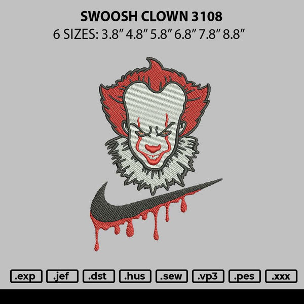 Swoosh Clown 3108 Embroidery File 6 sizes