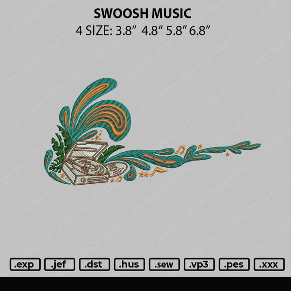 Swoosh Music Embroidery File 4 size