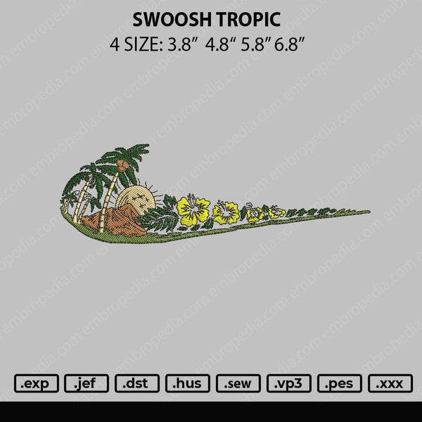 Swoosh Tropic Embroidery File 4 Sizes