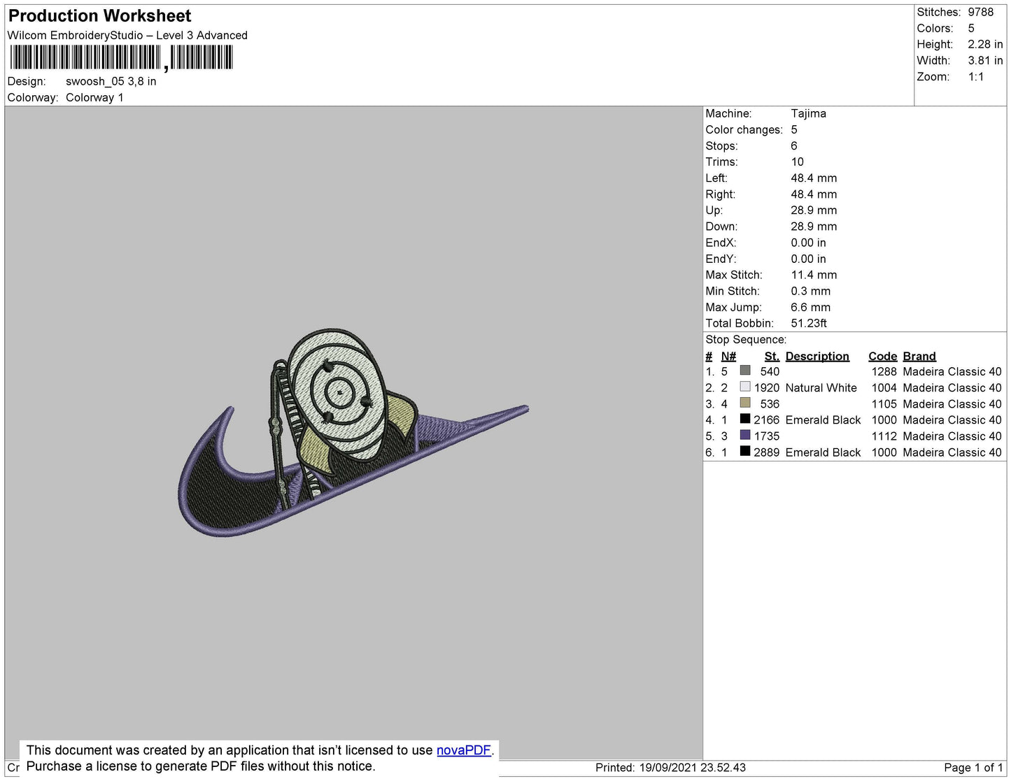 Swoosh 05 Anime Embroidery File 4 size
