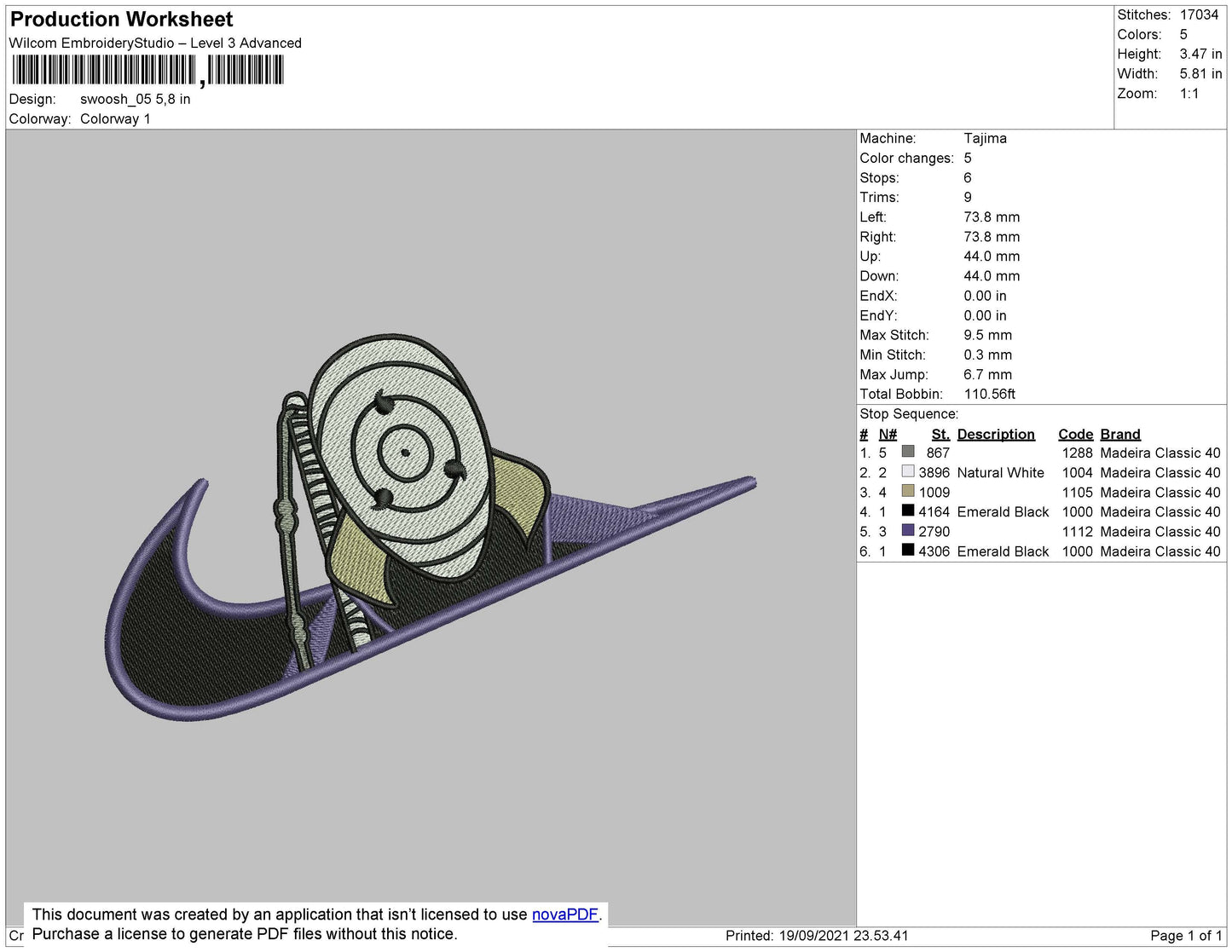 Swoosh 05 Anime Embroidery File 4 size