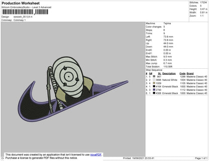 Swoosh 05 Anime Embroidery File 4 size