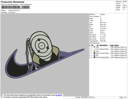 Swoosh 05 Anime Embroidery File 4 size