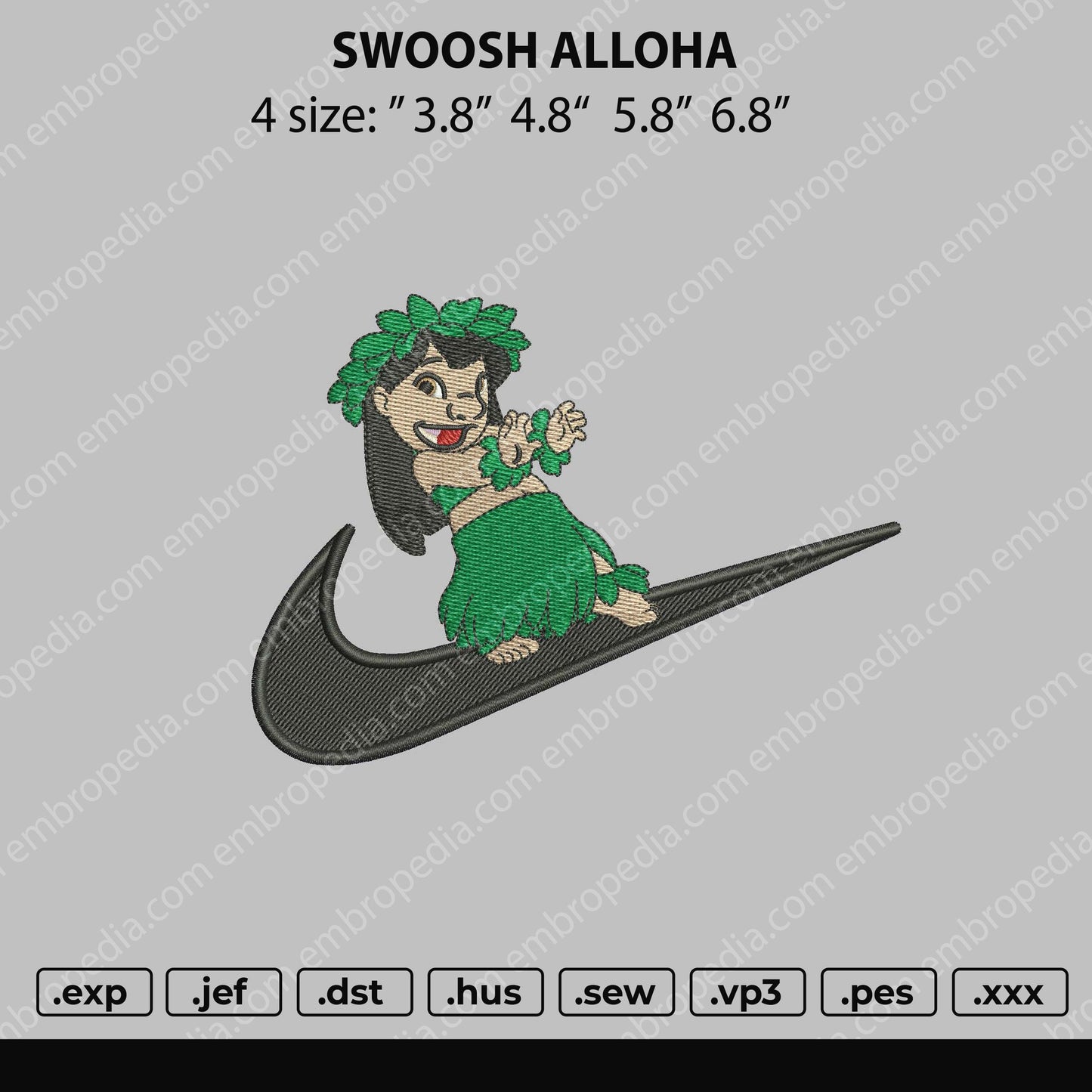 Swoosh Alloha Embroidery File 4 size