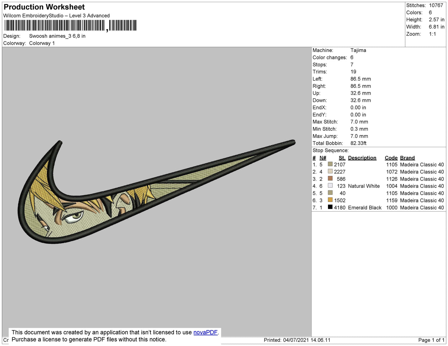 Swoosh Anime 003 Embroidery File 4 size