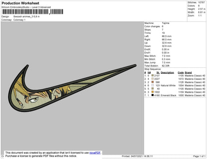 Swoosh Anime 003 Embroidery File 4 size
