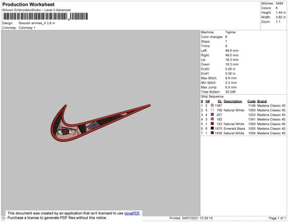 Swoosh Anime 004 Embroidery File 4 size