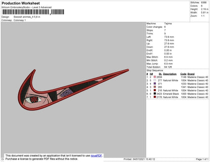 Swoosh Anime 004 Embroidery File 4 size