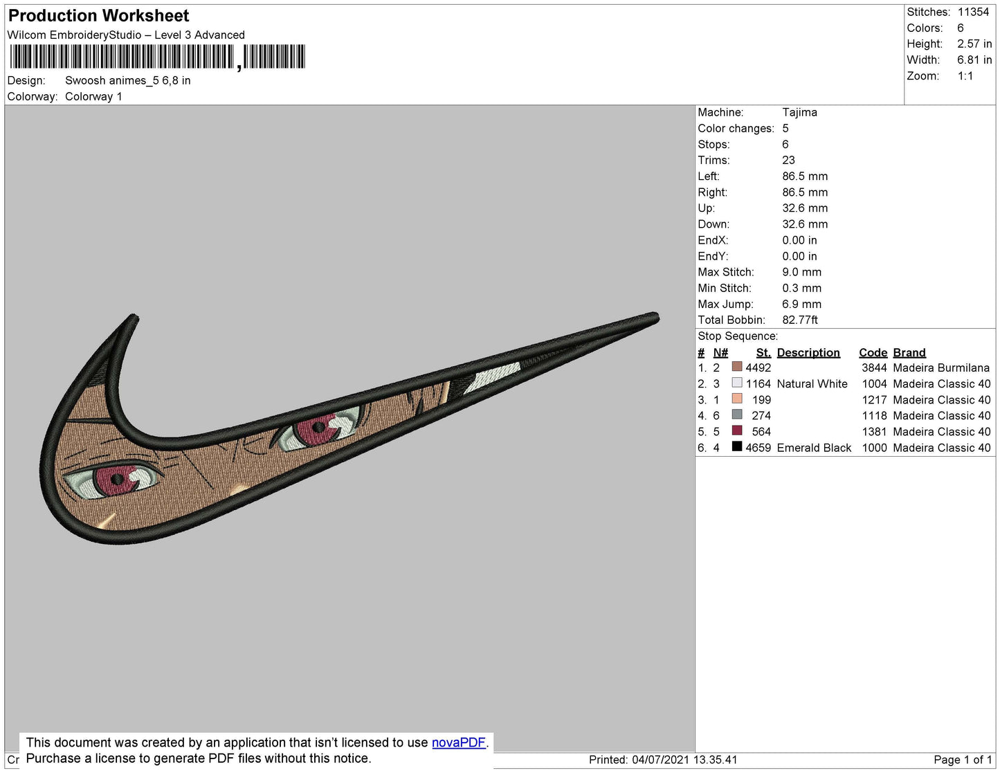 Swoosh Anime 005 Embroidery File 4 size