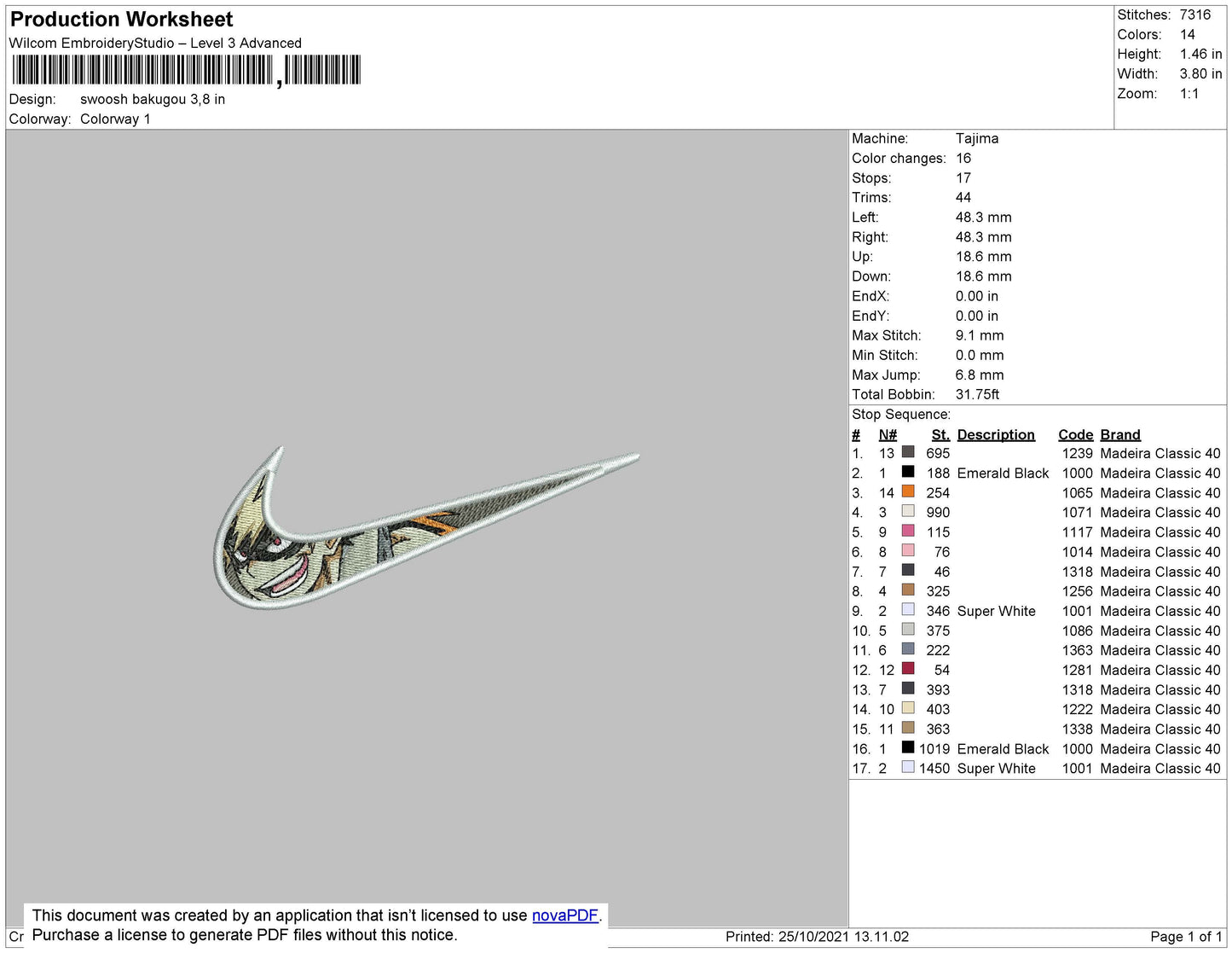 Swoosh Bakugou Embroidery File 4 size