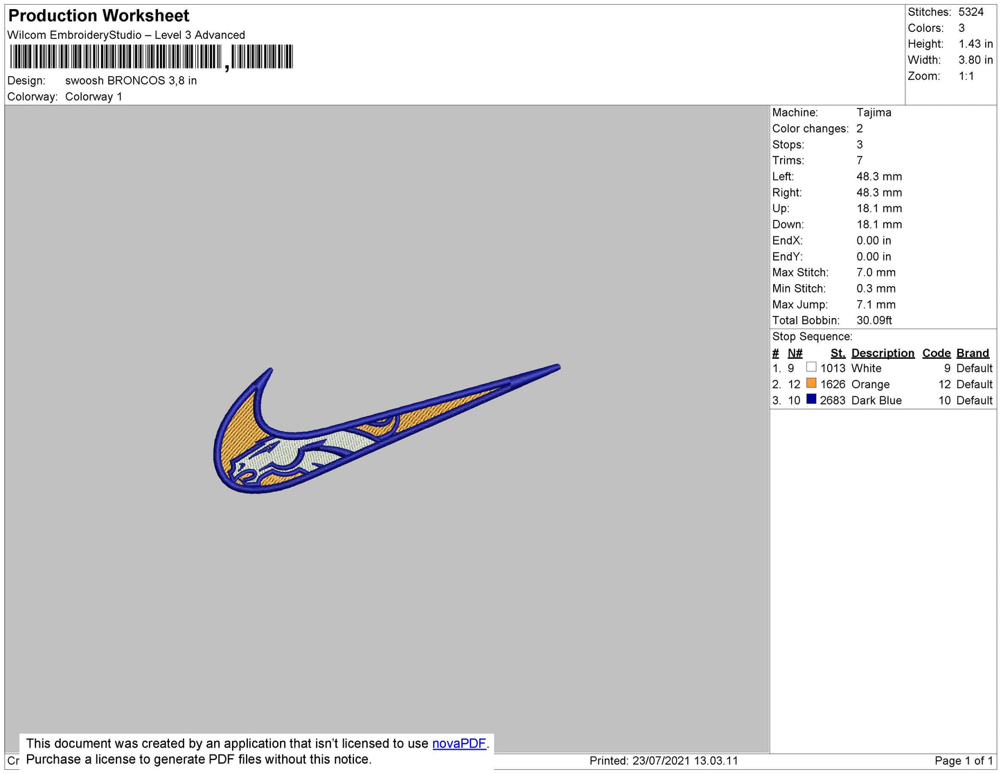 Swoosh Broncos Embrodery File 4 size