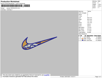Swoosh Broncos Embrodery File 4 size