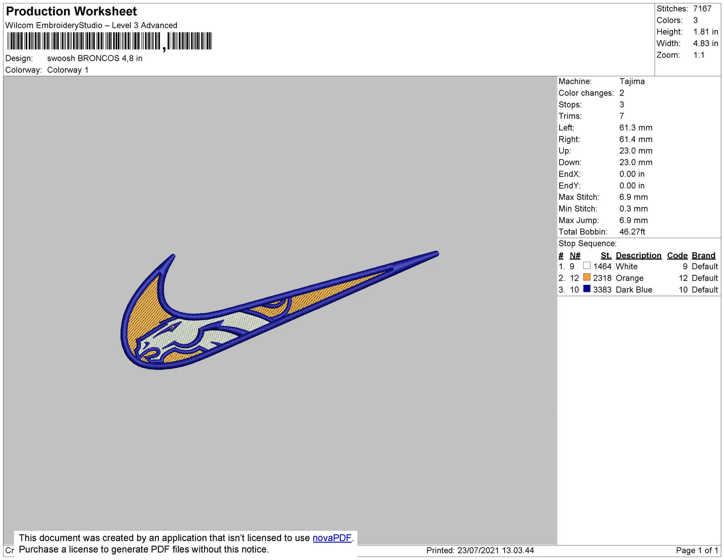 Swoosh Broncos Embrodery File 4 size