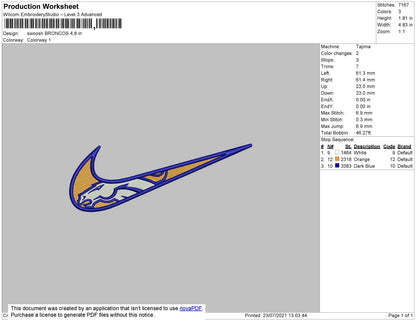 Swoosh Broncos Embrodery File 4 size