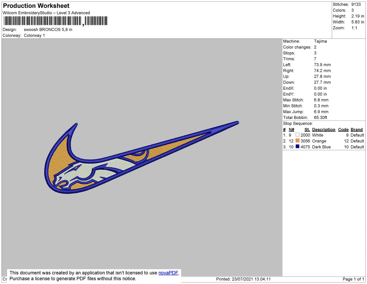 Swoosh Broncos Embrodery File 4 size