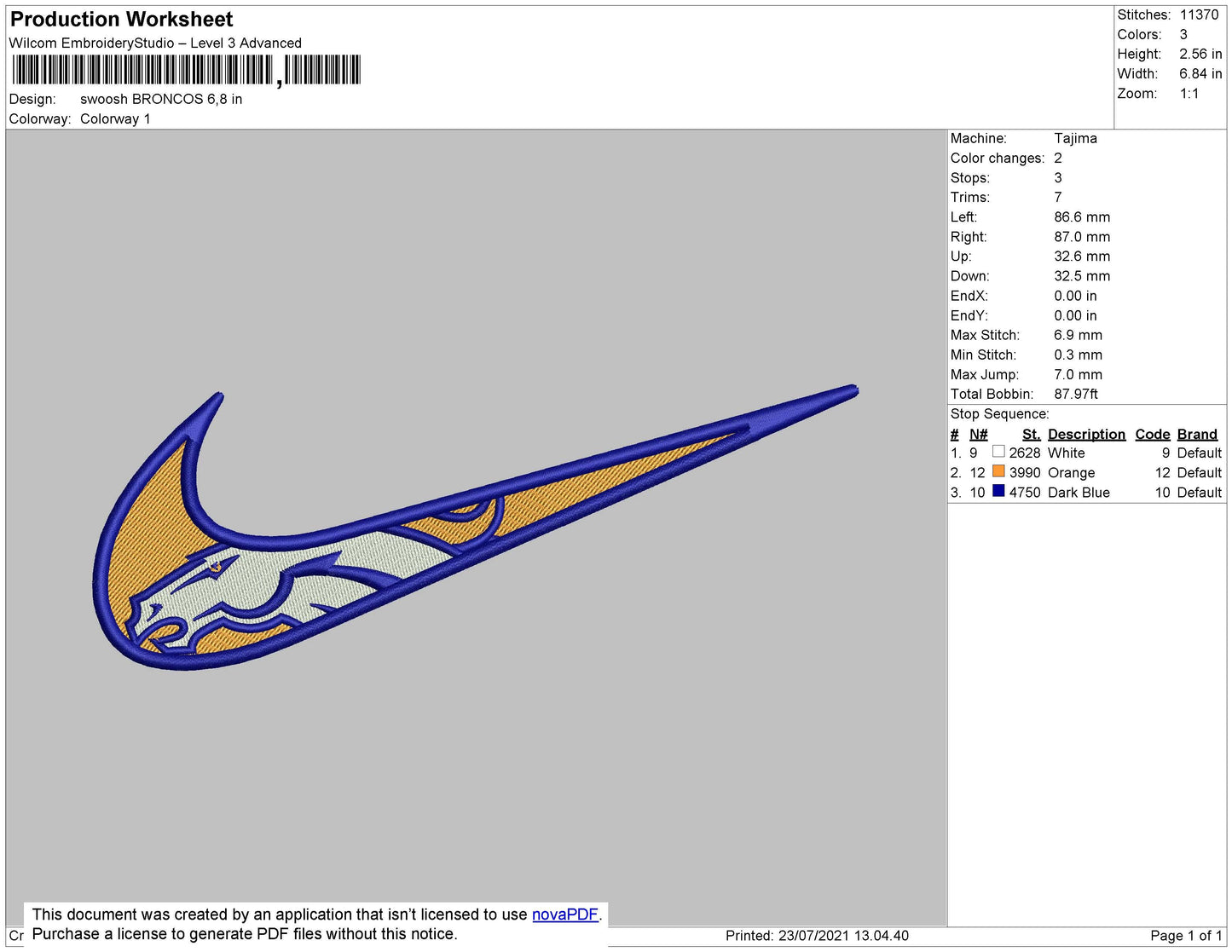 Swoosh Broncos Embrodery File 4 size