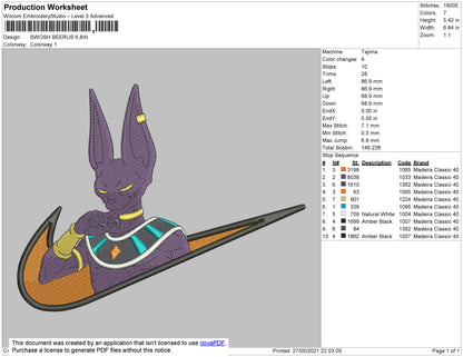 Swoosh Beerus Embroidery File 4 size