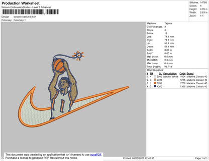 Swoosh Basket 1 Embroidery File 4 size