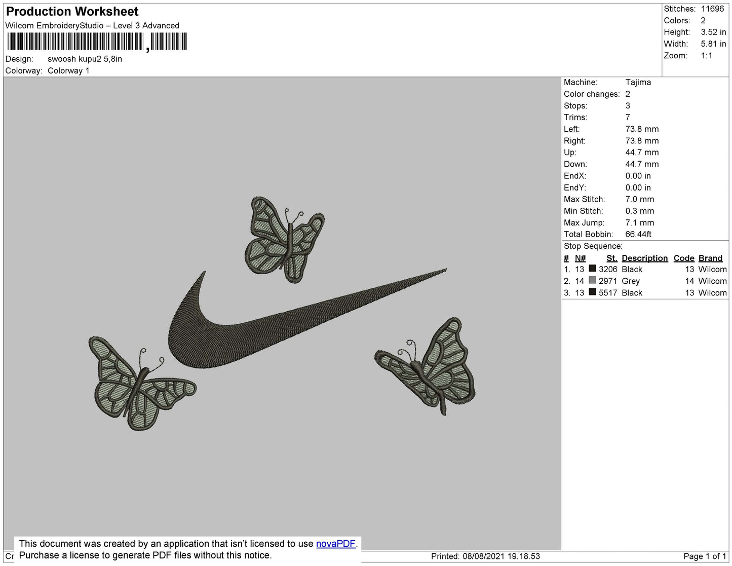 Swoosh Butterflies Embroidery File 4 size