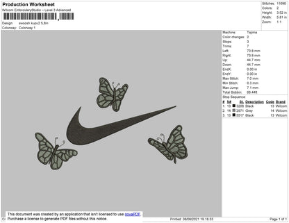 Swoosh Butterflies Embroidery File 4 size