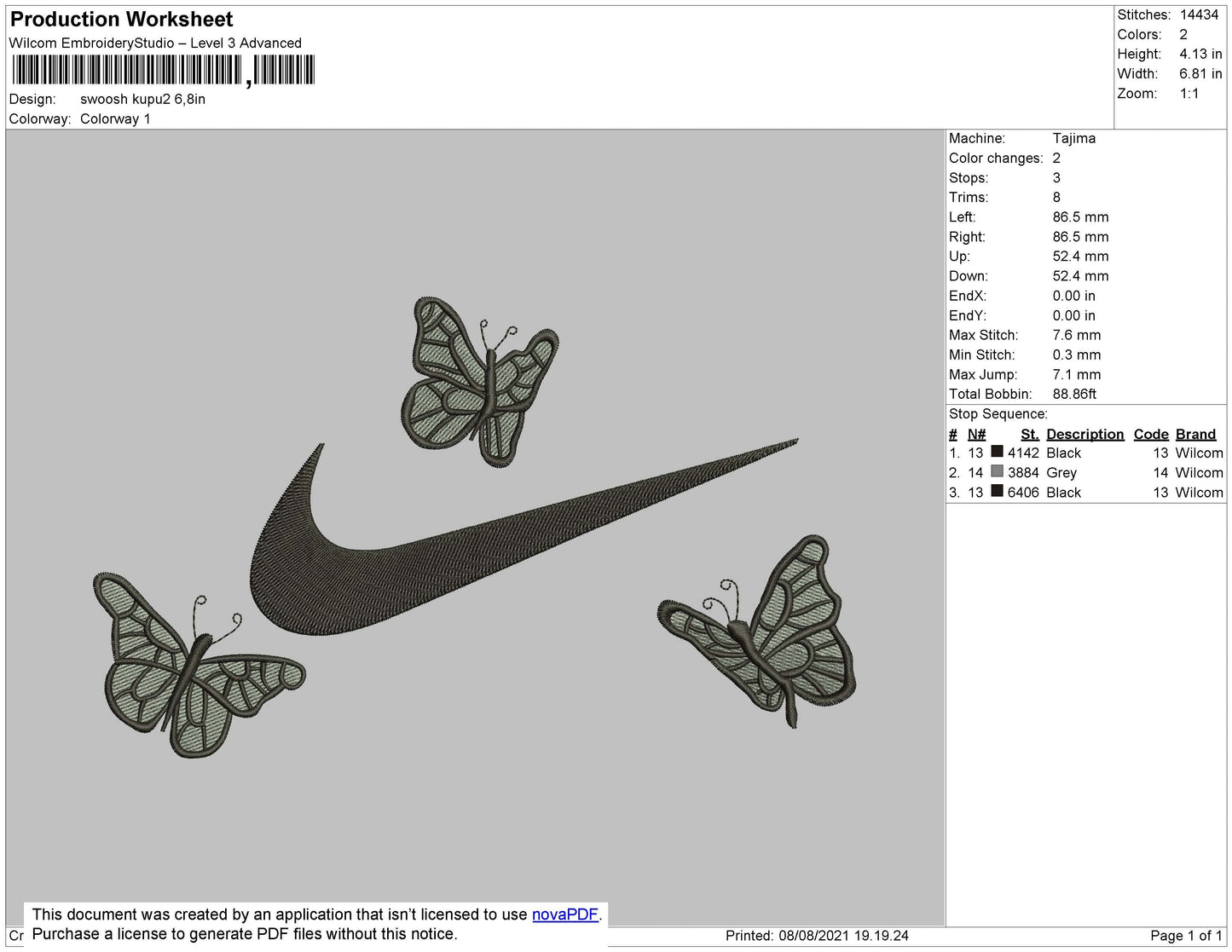 Swoosh Butterflies Embroidery File 4 size