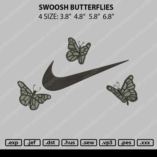 Swoosh Butterflies Embroidery File 4 size