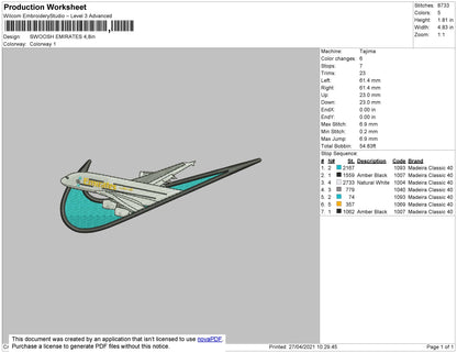 Swoosh Emirates Embroidery File 4 size