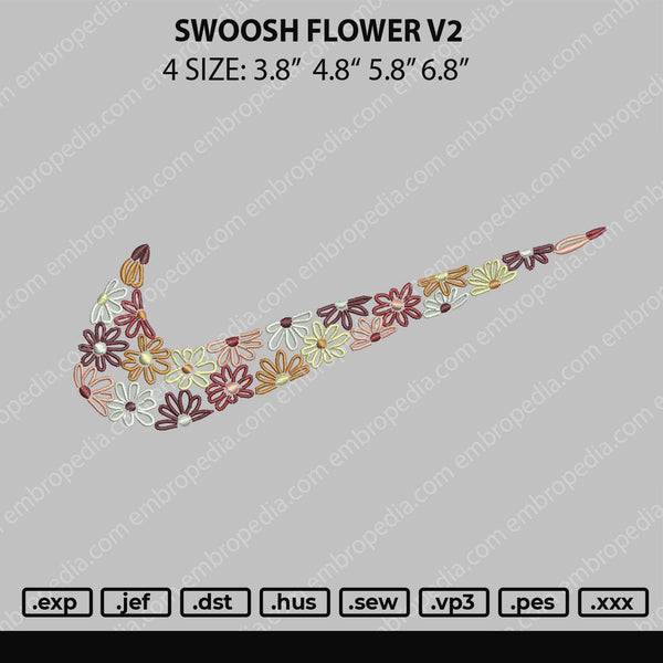 Swoosh Flower V2 Embroidery File 4 size