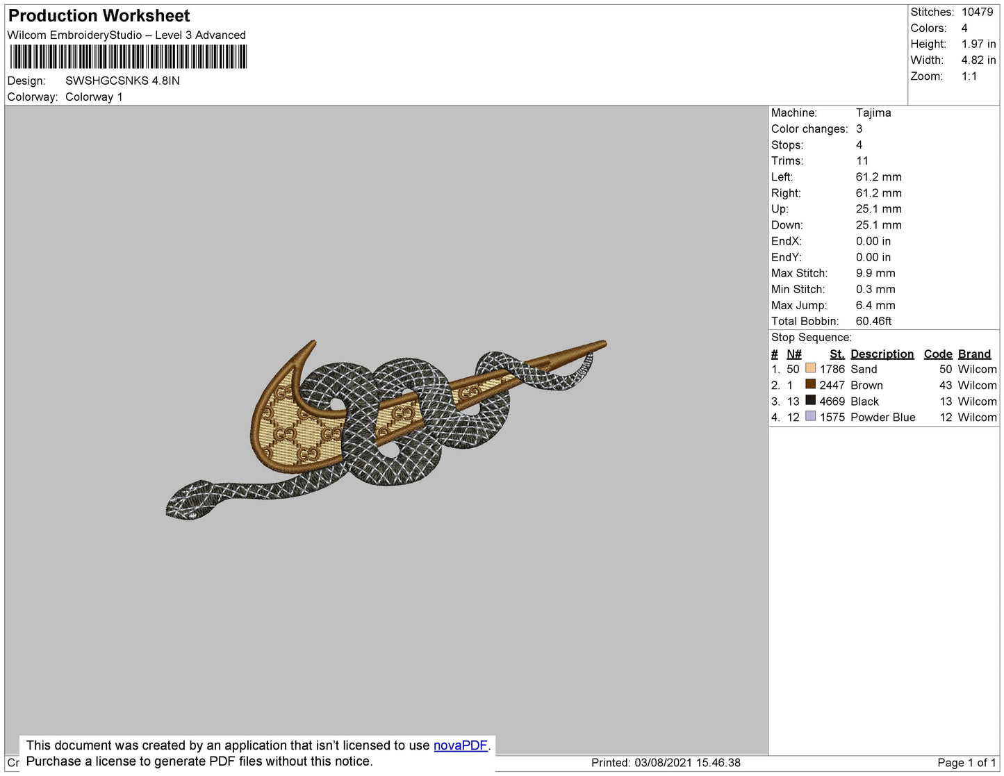 Swoosh Gc Snake Embroidery File 7 sizes