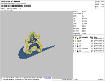 Swoosh Goku V2 Embroidery File 4 size