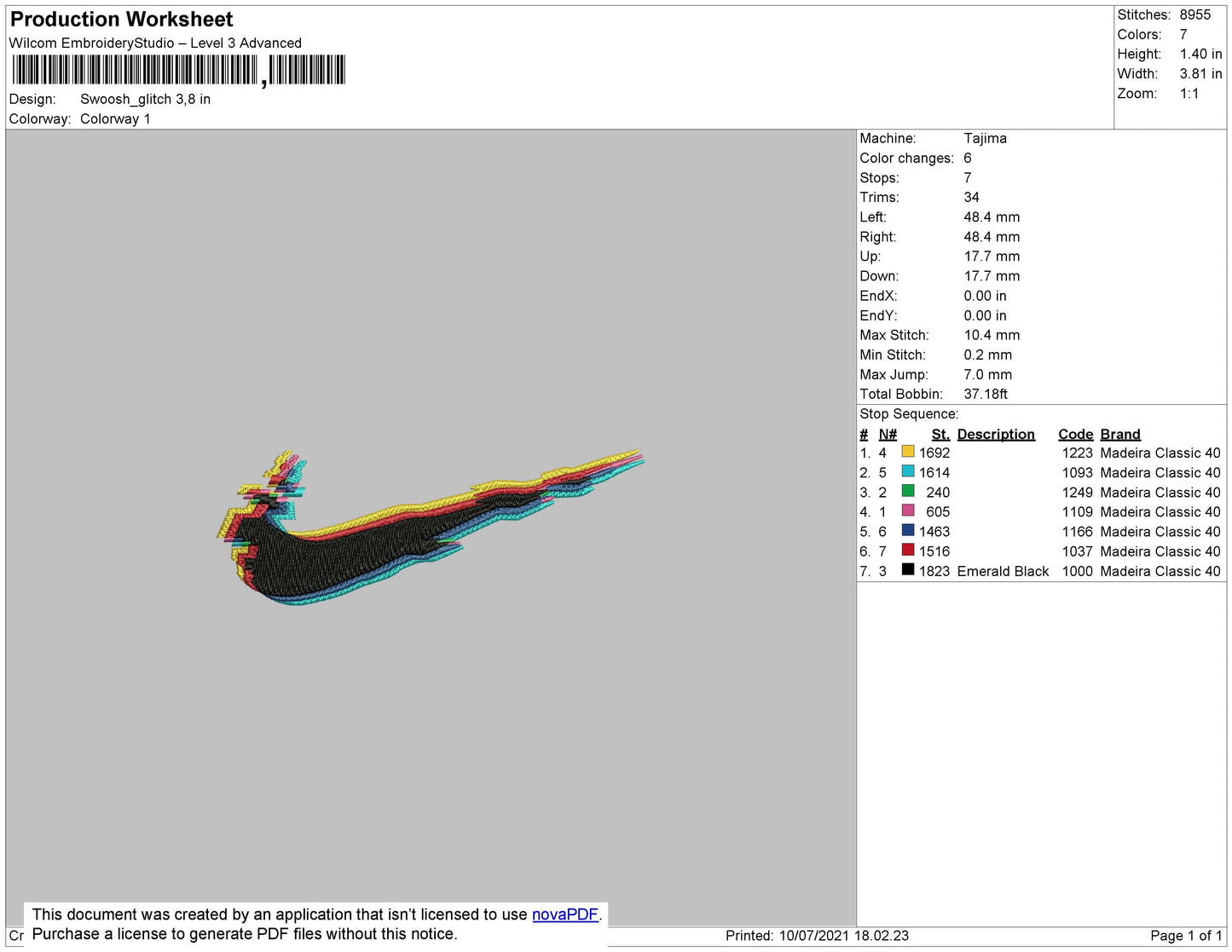 Swoosh Glitch Embroidery File 4 size
