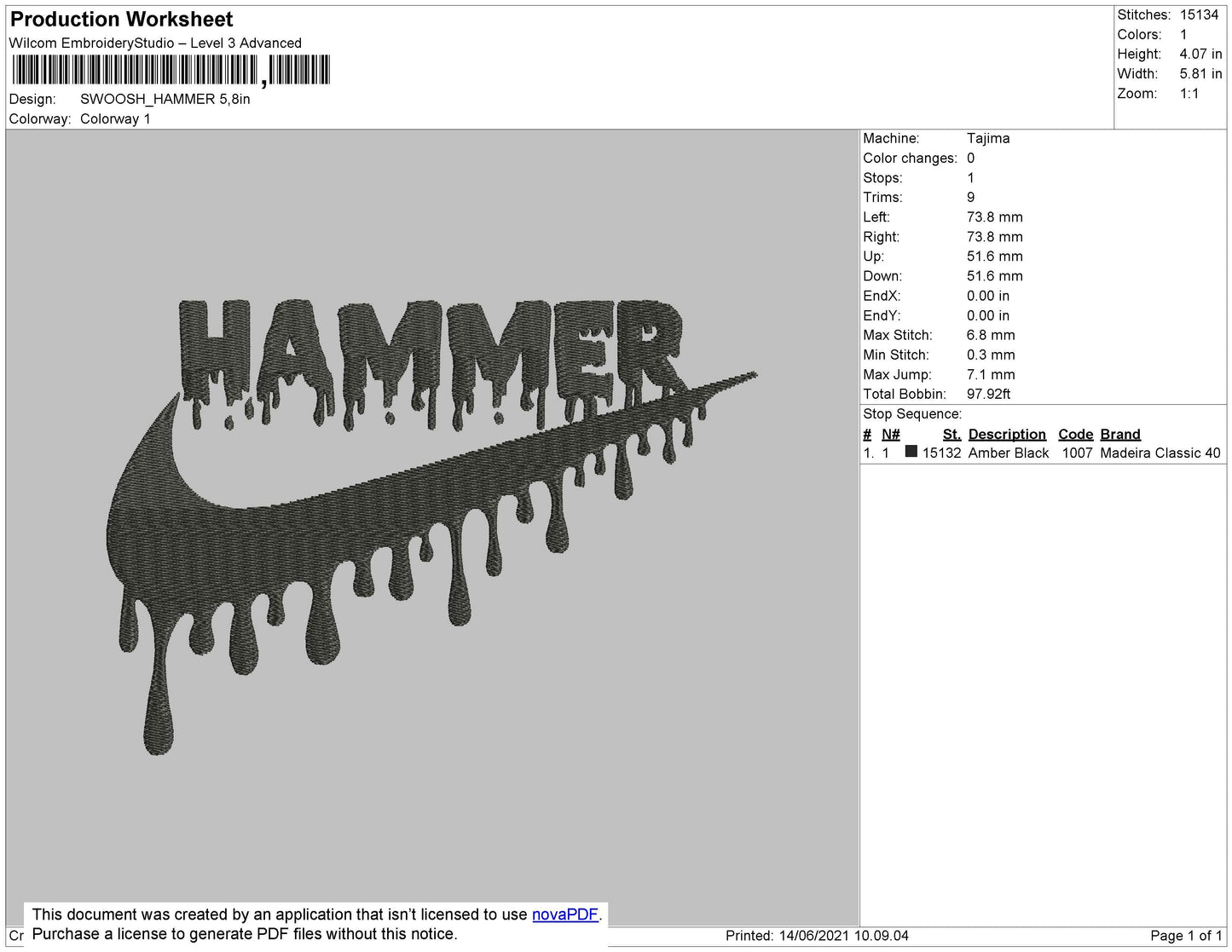 Swoosh Hammer Embroidery File 4 size
